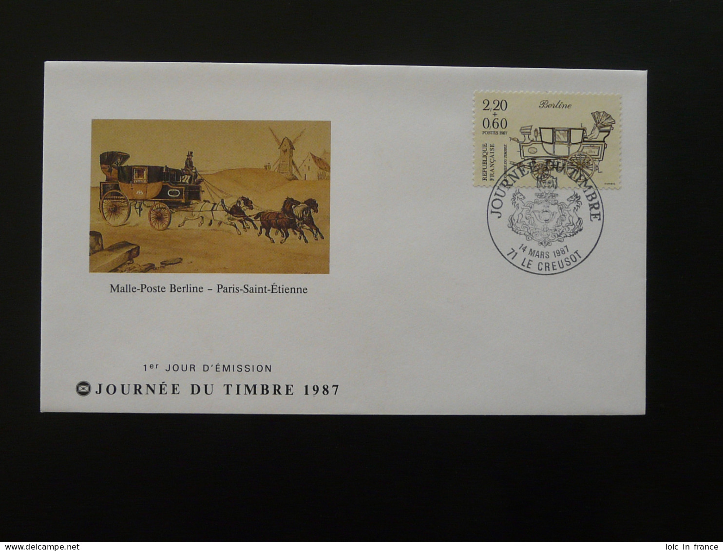 FDC Malle-poste Histoire Postale Journée Du Timbre Le Creusot 71 Saone Et Loire 1987 - Diligencias