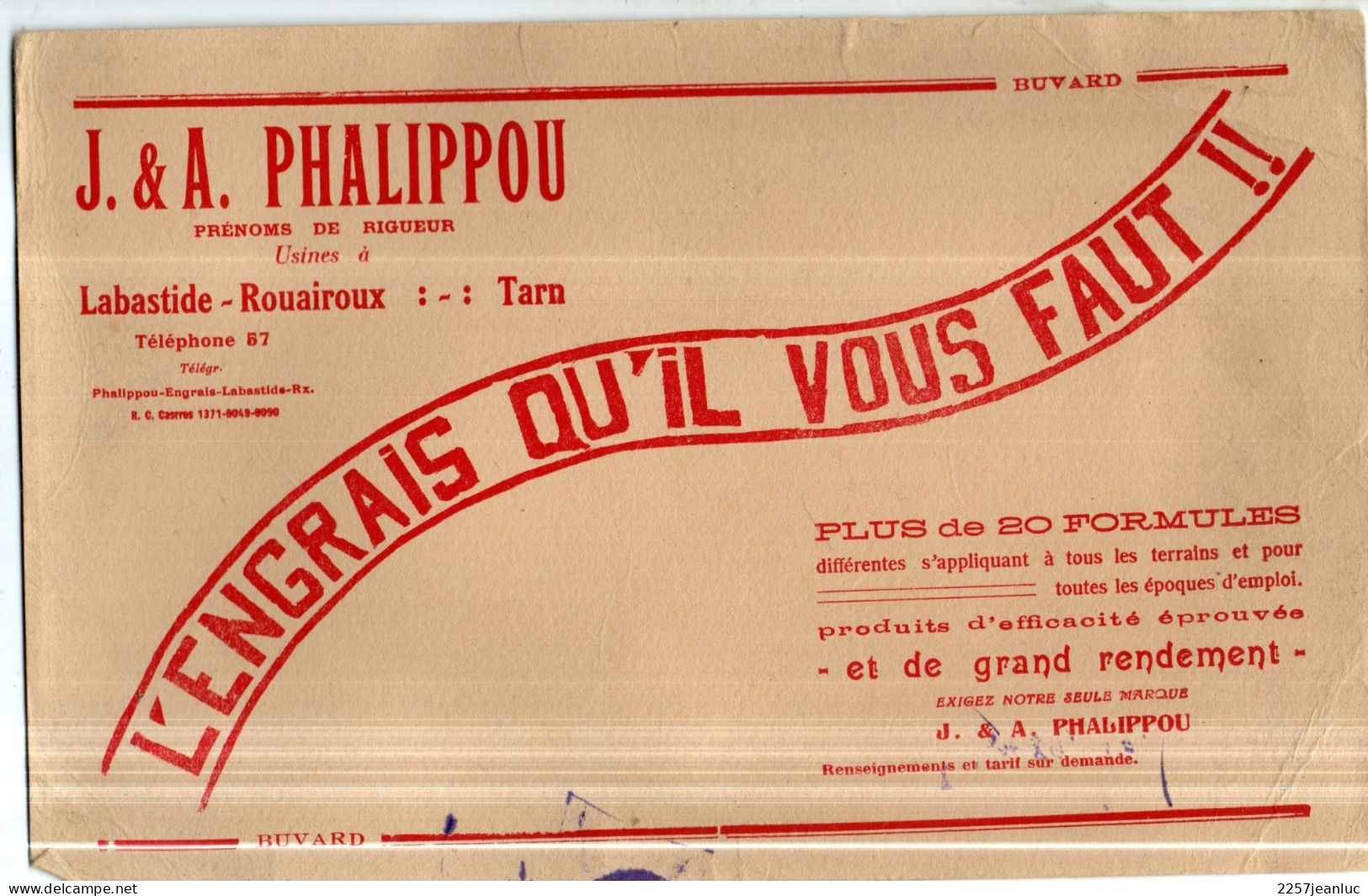 Buvard * Pub  J.& A Phalippou  à Labastide Rouairoux :L' Engrais Qu'il Vous Faut !! - Textile & Vestimentaire