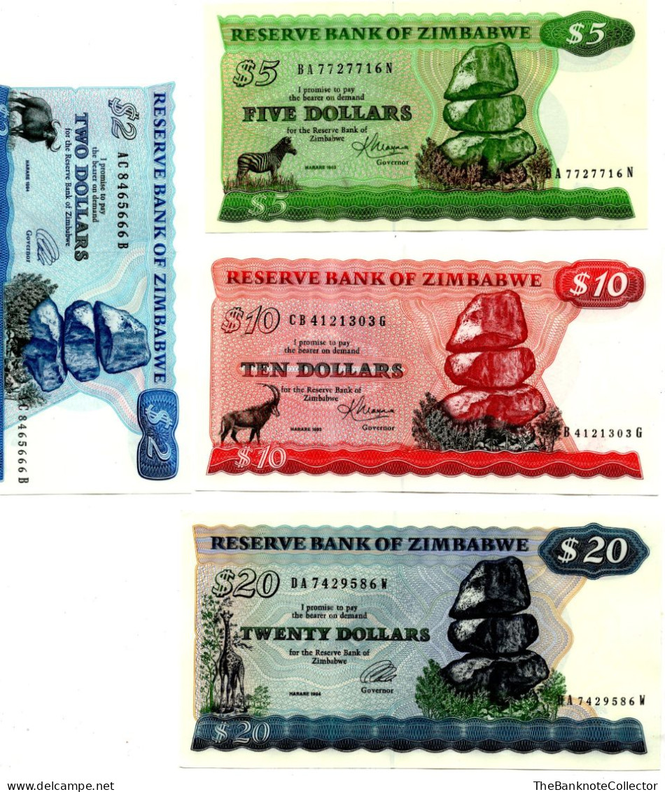 Zimbabwe 2-5-10-20 Dollars ND1981 Issue UNC 4 PCS - Zimbabwe