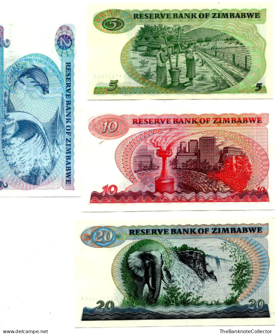 Zimbabwe 2-5-10-20 Dollars ND1981 Issue UNC 4 PCS - Zimbabwe