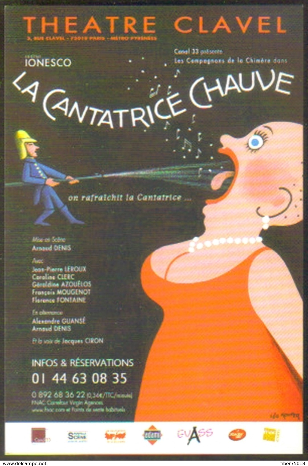 Carte Postale - La Cantatrice Chauve (Ionesco) Illustration Léo Kouper (pompier) Théâtre Clavel - Kouper