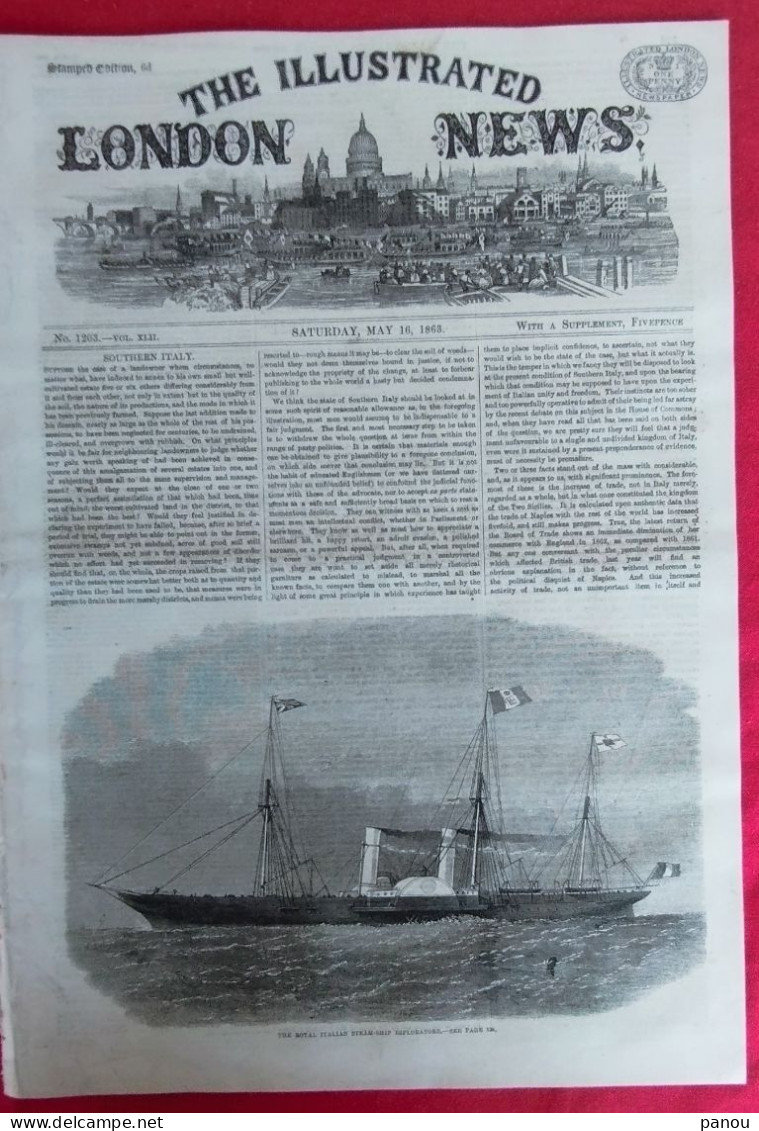 THE ILLUSTRATED LONDON NEWS 1203 MAY 16,1863 ITALIA. BHOPAL INDIA. WAR AMERICA CHARLESTON. ​​​​​​​SULTAN TURKEY. CAIRO - Other & Unclassified