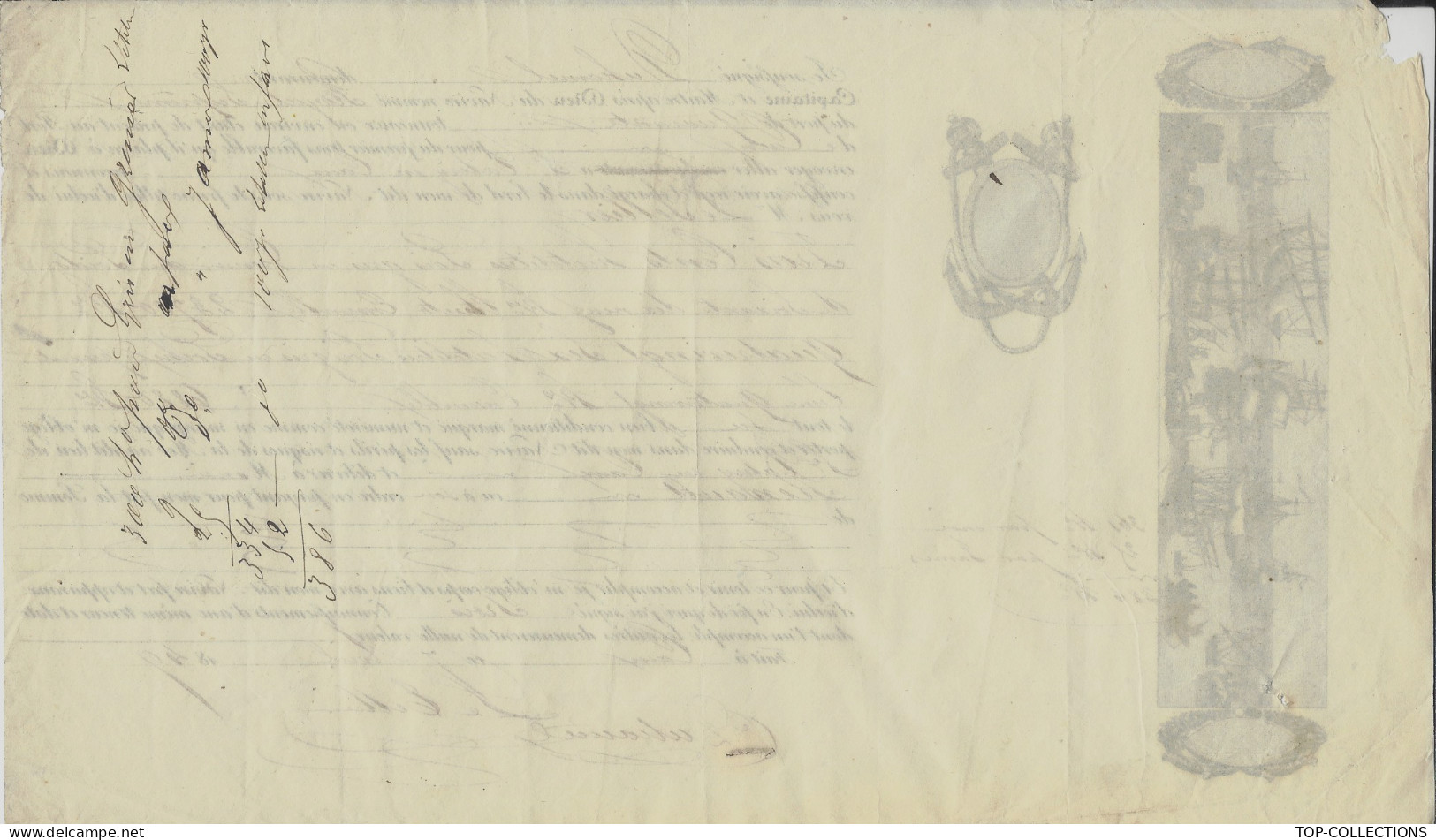 NAVIGATION 1849 CONNAISSEMENT BILL OF LADING NAVIRE Royal Supreme  Allant De Caen  à St Valery En Caux Seine Maritime - 1800 – 1899