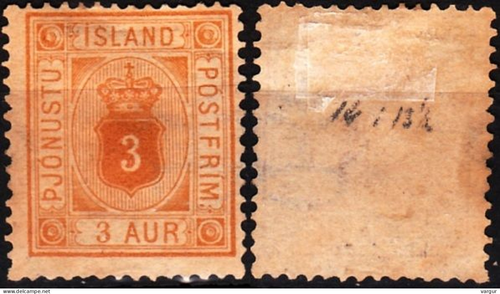 ICELAND / ISLAND Postage Due 1876 Figure In Oval. 3A, Perf 14:13 1/2, MH No Gum #1 - Servizio