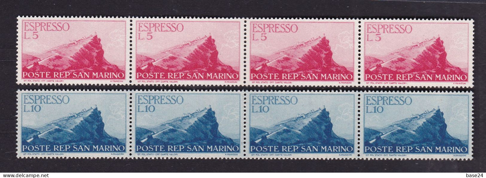 1945-46 San Marino Saint Marin ESPRESSI EXPRESS ESPRESSO 4 Serie Di 2 Valori MNH** Striscia, Strip - Francobolli Per Espresso