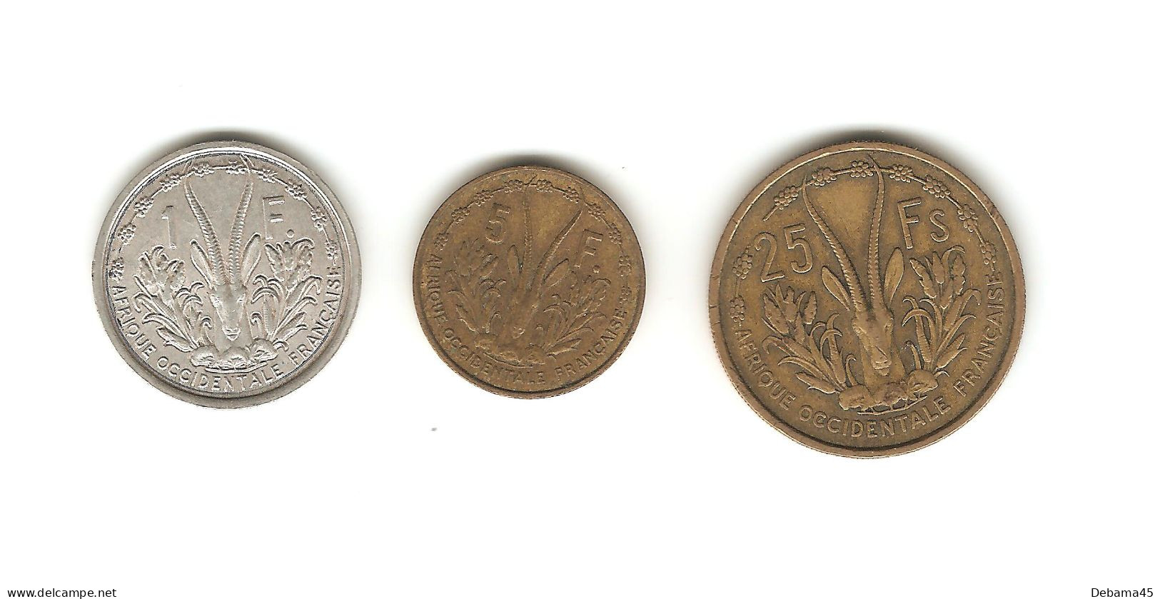 91/ Colonie Française : Afrique Occidentale Française : 1 Franc 1948 - 5 Francs 1956 - 25 Francs 1956 - Afrique Occidentale Française