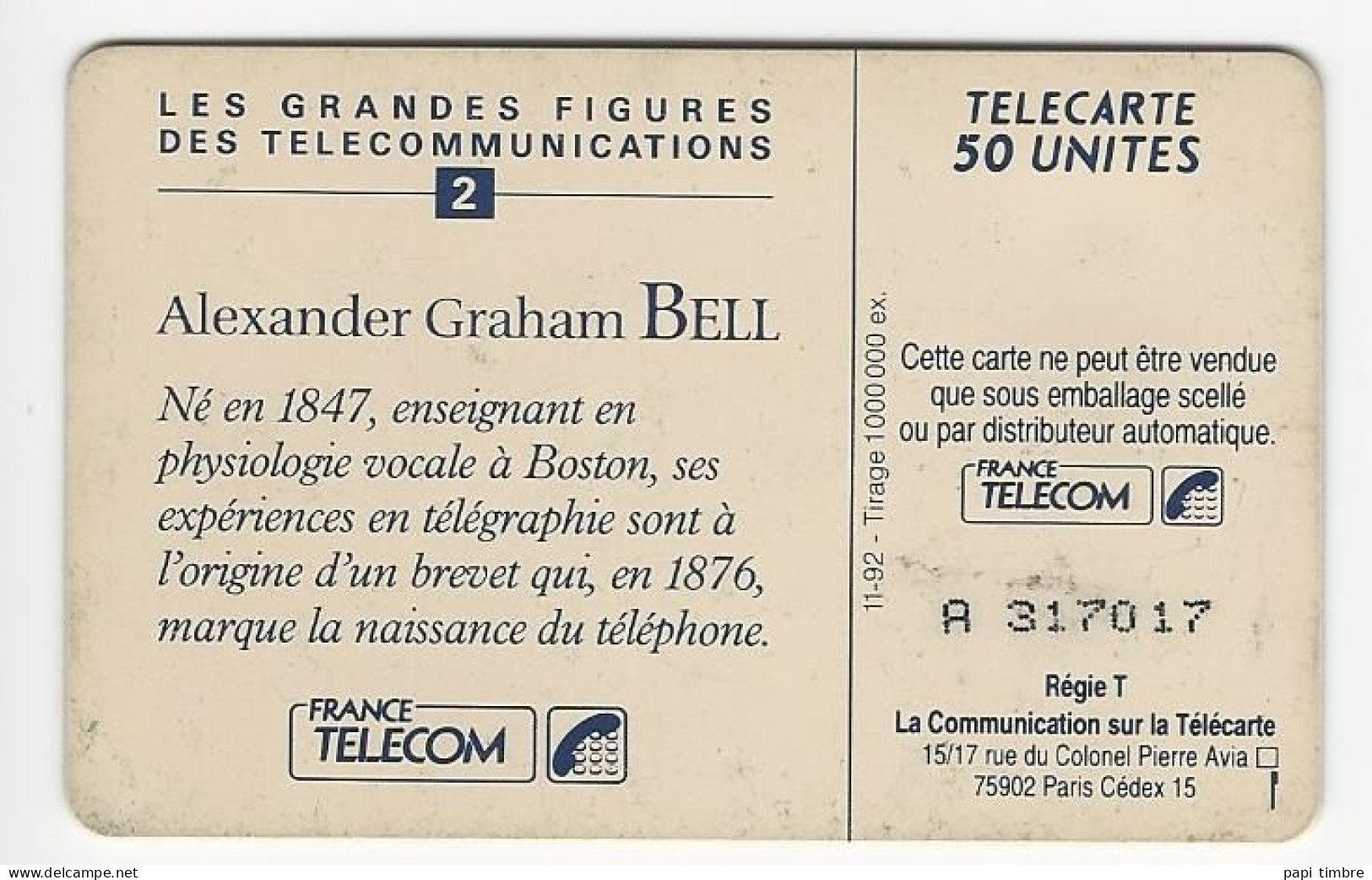 Télécarte "Alexander Graham Bell" - 50 Unités - Characters