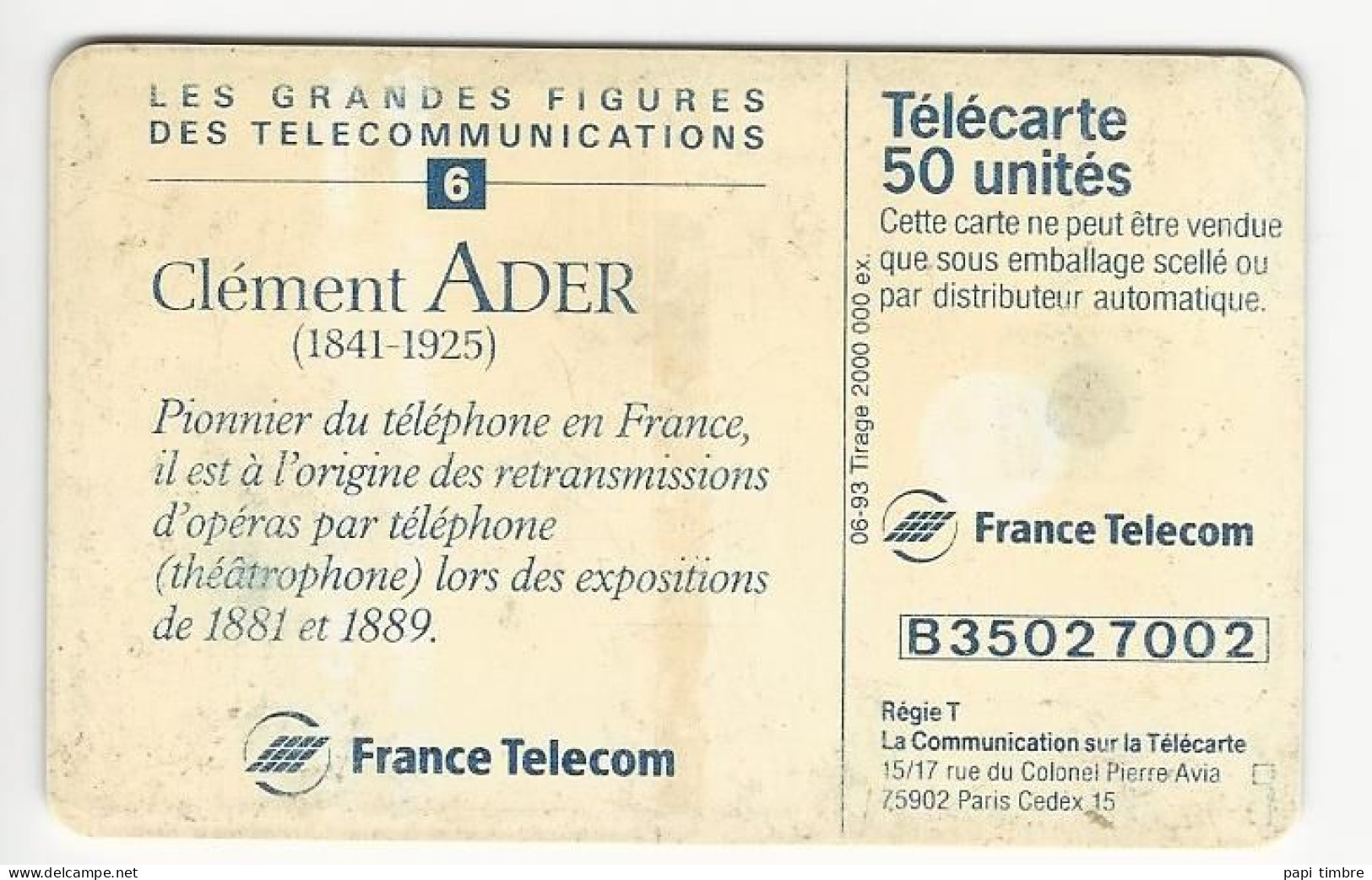 Télécarte "Clément Ader" - 50 Unités - Characters