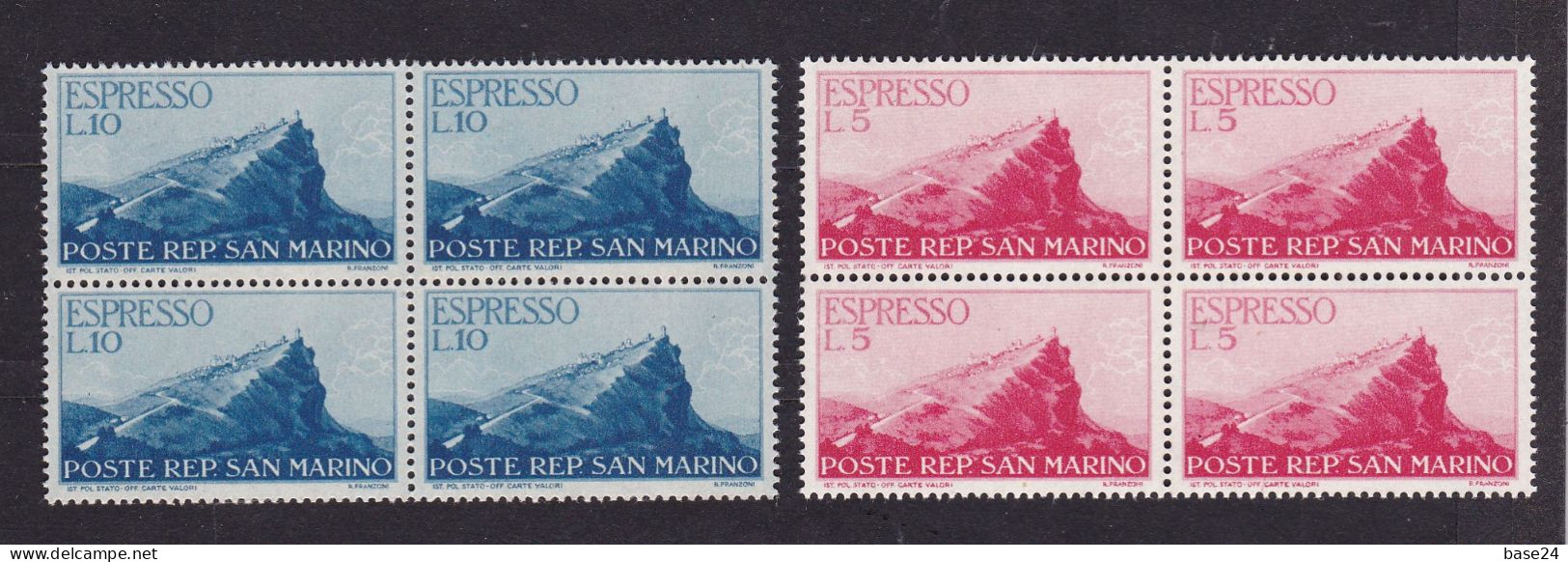 1945-46 San Marino Saint Marin ESPRESSI EXPRESS ESPRESSO 4 Serie Di 2 Valori MNH** Quartina, Block 4 - Francobolli Per Espresso