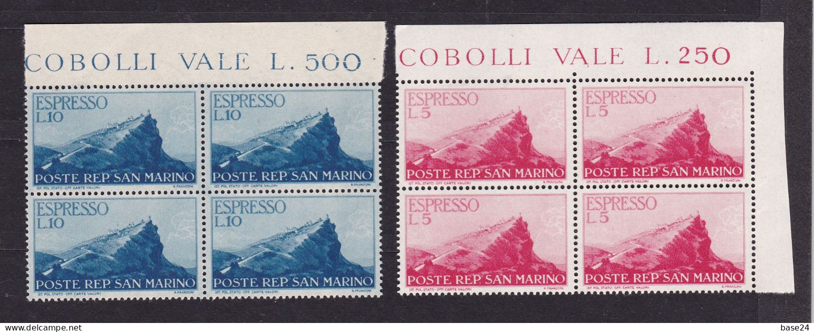 1945-46 San Marino Saint Marin ESPRESSI EXPRESS ESPRESSO 4 Serie Di 2 Valori MNH** Quartina, Block 4 - Francobolli Per Espresso