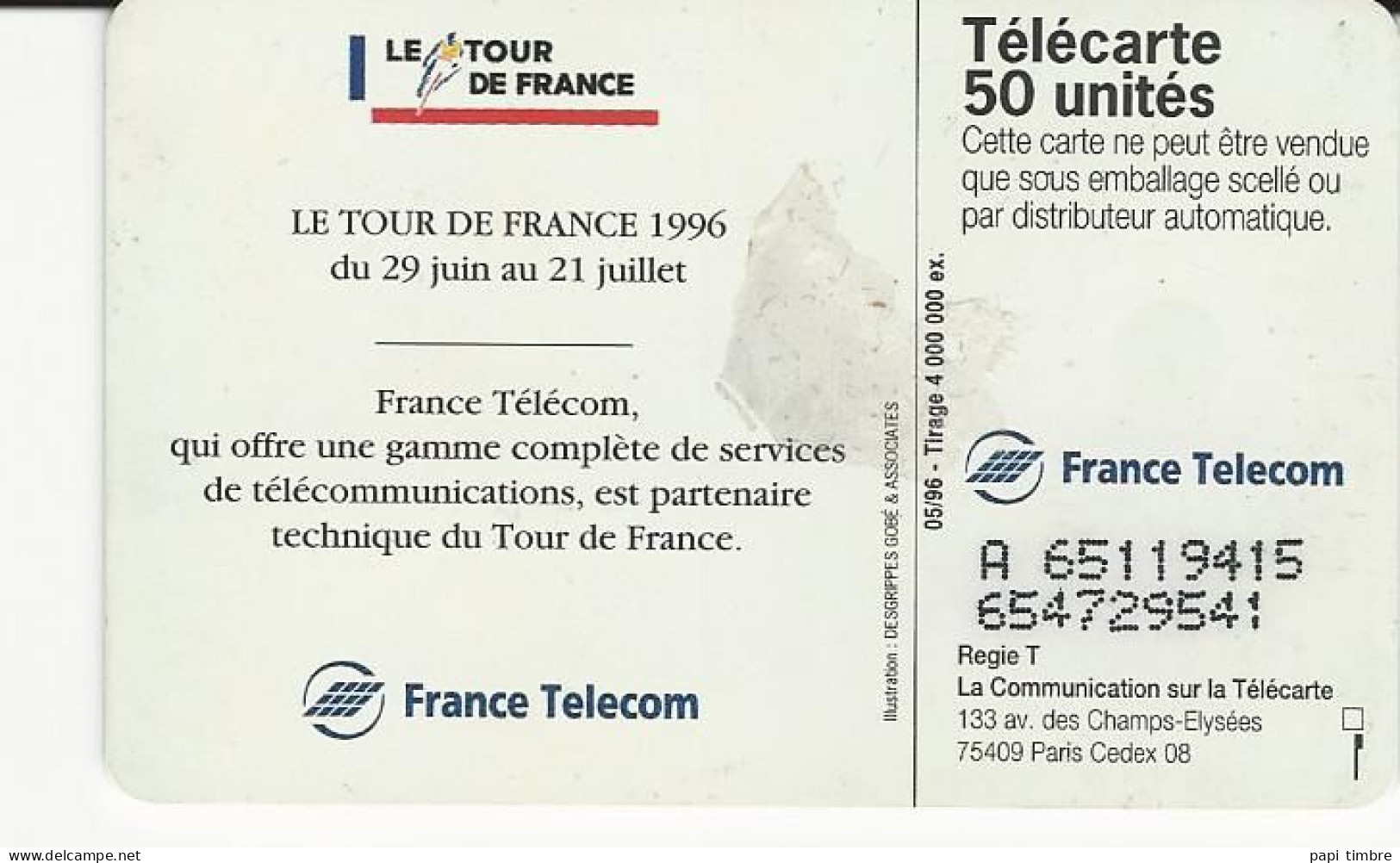 Télécarte "Le Tour De France 96" - 50 Unités - Personajes