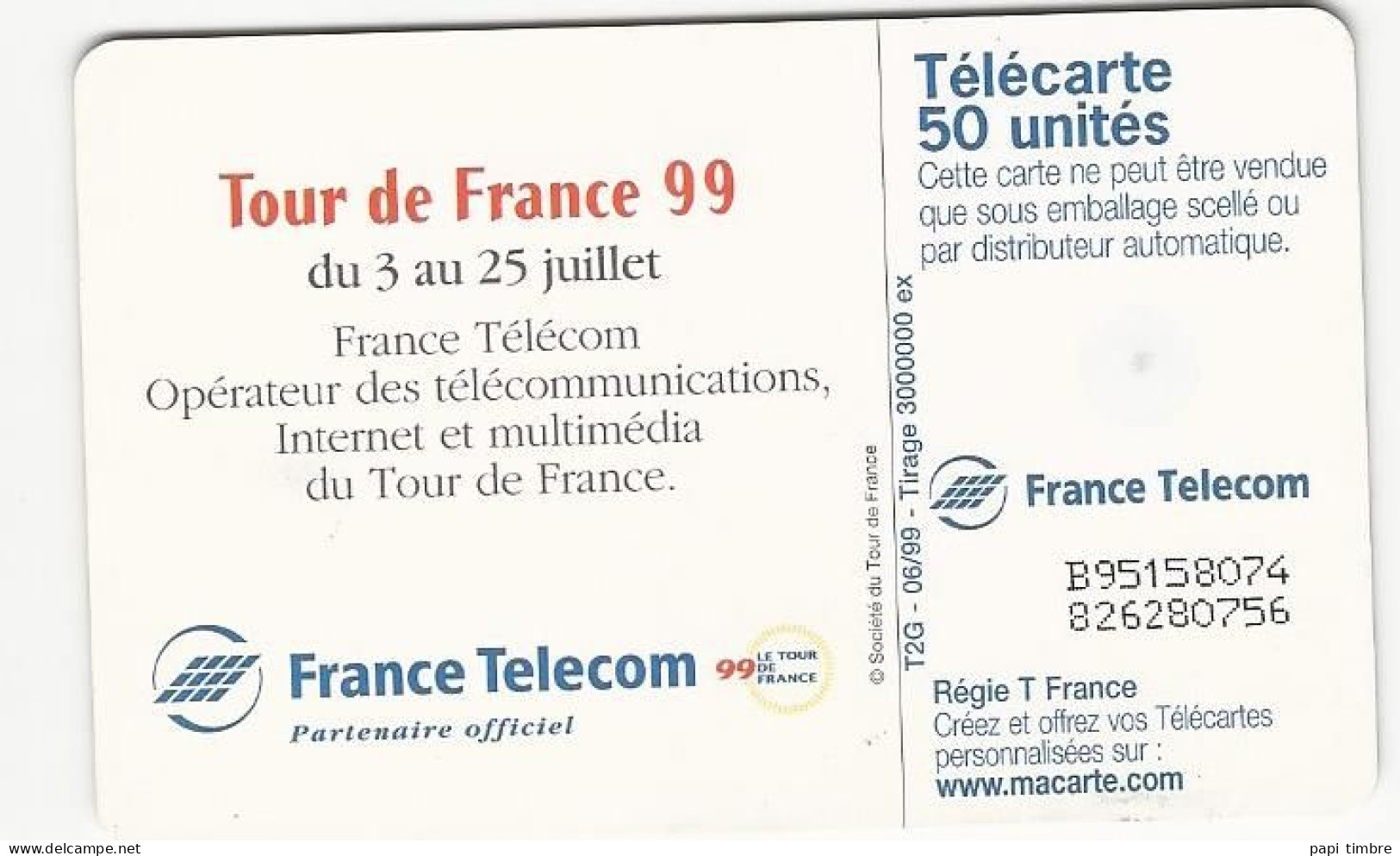 Télécarte "Le Tour De France 99" - 50 Unités - Characters