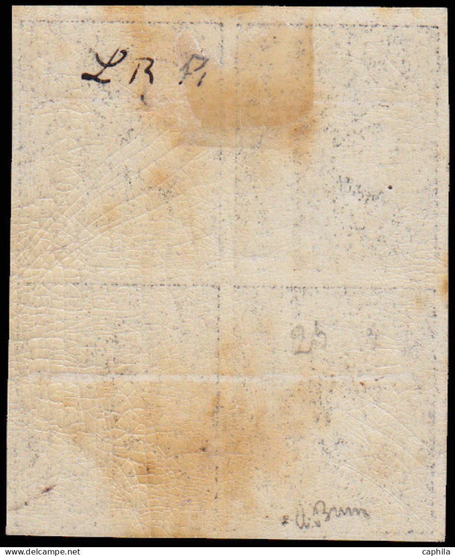 * FRANCE - Poste - 3b, Noir Sur Chamois, Bloc De 4 Pleine Gomme (brunâtre Par Endroits), Signé Brun: 20c. Cérès - 1849-1850 Ceres