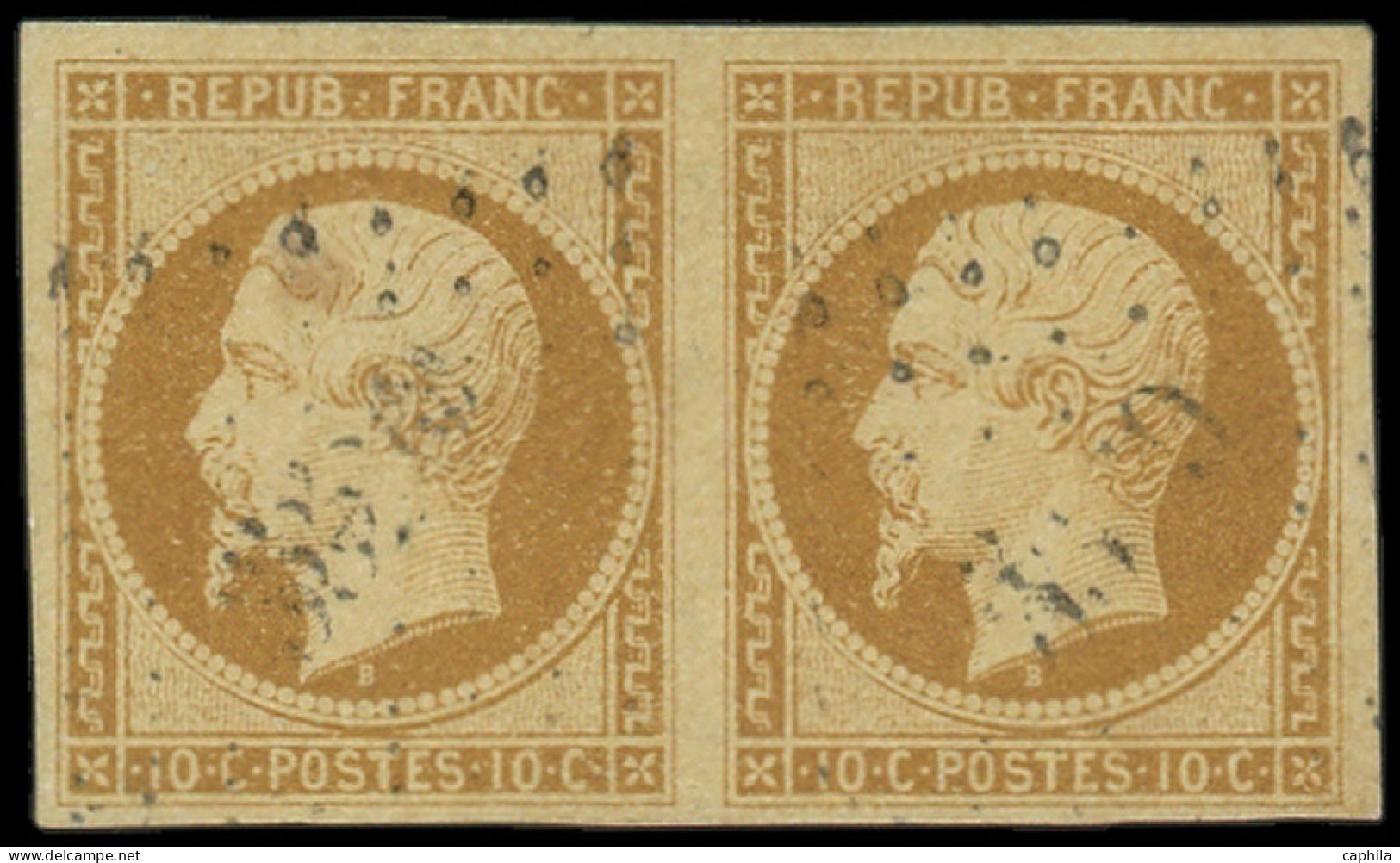 O FRANCE - Poste - 9, En Paire, Oblitérée PC, Signé Miro Et Cotin: 10c. Bistre-jaune - 1852 Louis-Napoléon