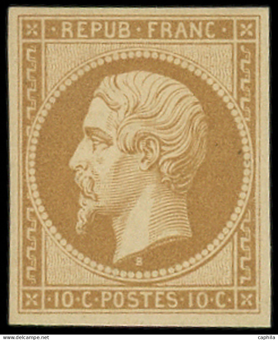 ** FRANCE - Poste - 9e, Réimpression De 1862, Superbe, Certificat Scheller: 10c. Bistre-jaune - 1852 Luigi-Napoleone