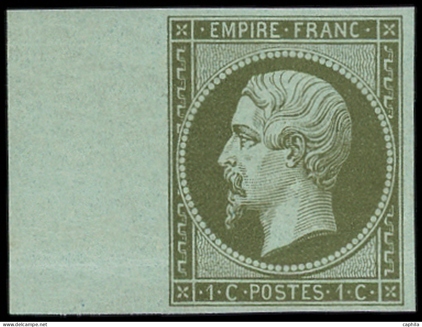 ** FRANCE - Poste - 11, Signé Scheller, Grand Bord De Feuille: 1c. Olive - 1853-1860 Napoléon III.