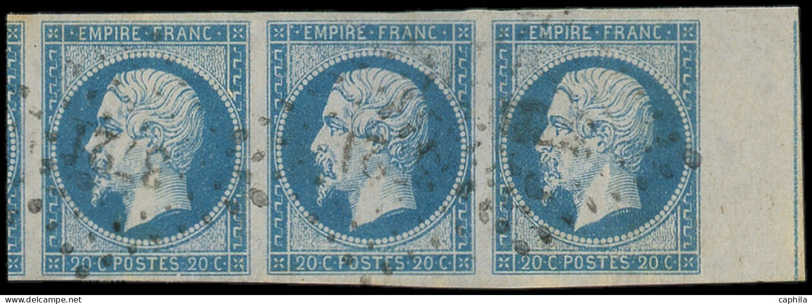 O FRANCE - Poste - 14Ai, Bande De 3 Avec Filet D'encadrement à Droite Et Voisin à Gauche, PC 3721, Signé Miro: 20c. Bleu - 1853-1860 Napoleon III