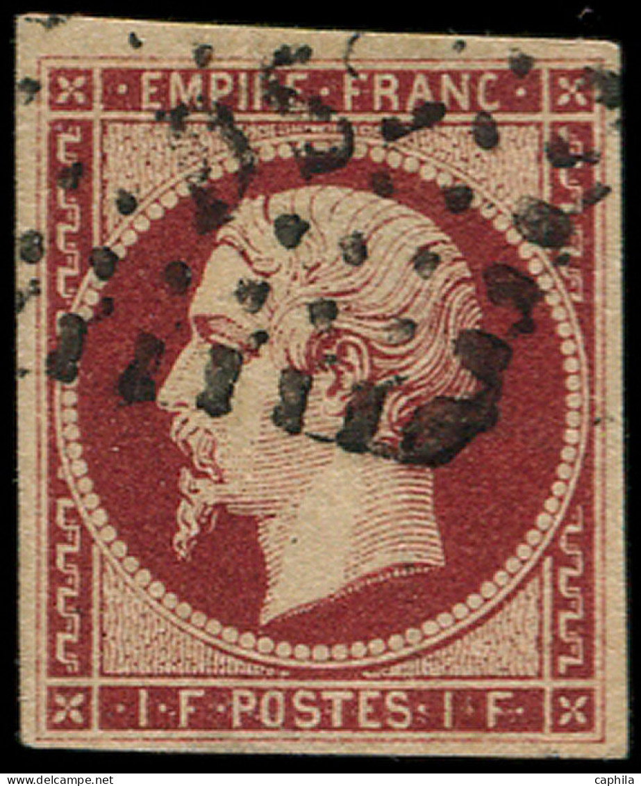 O FRANCE - Poste - 18a, Signé Calves, 1f. Carmin Foncé - 1853-1860 Napoléon III.