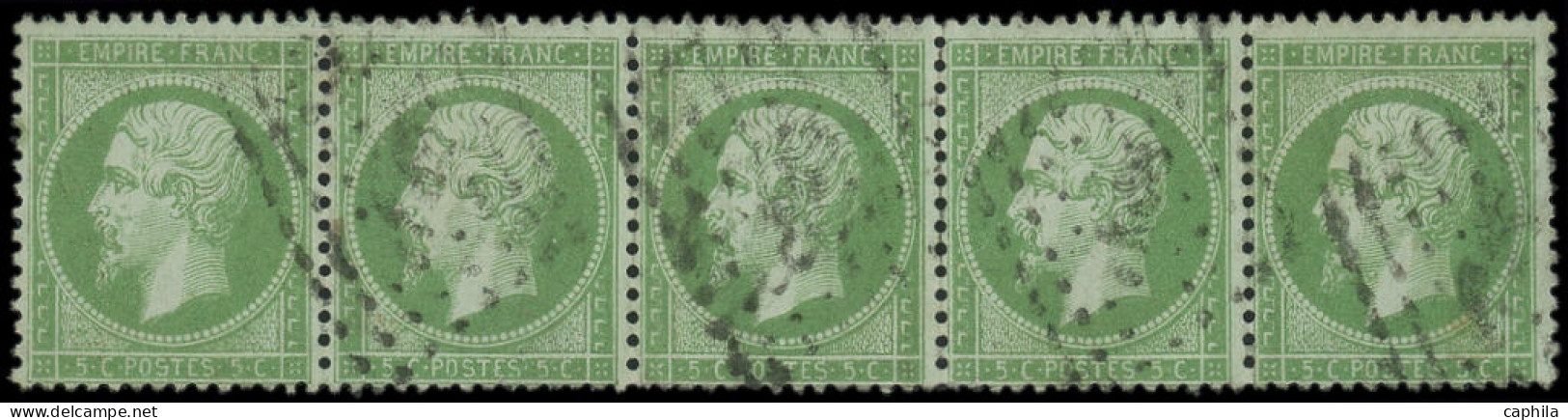 O FRANCE - Poste - 20a, Bande De 5, Oblitération Losange: 5c. Vert Foncé - 1862 Napoleone III