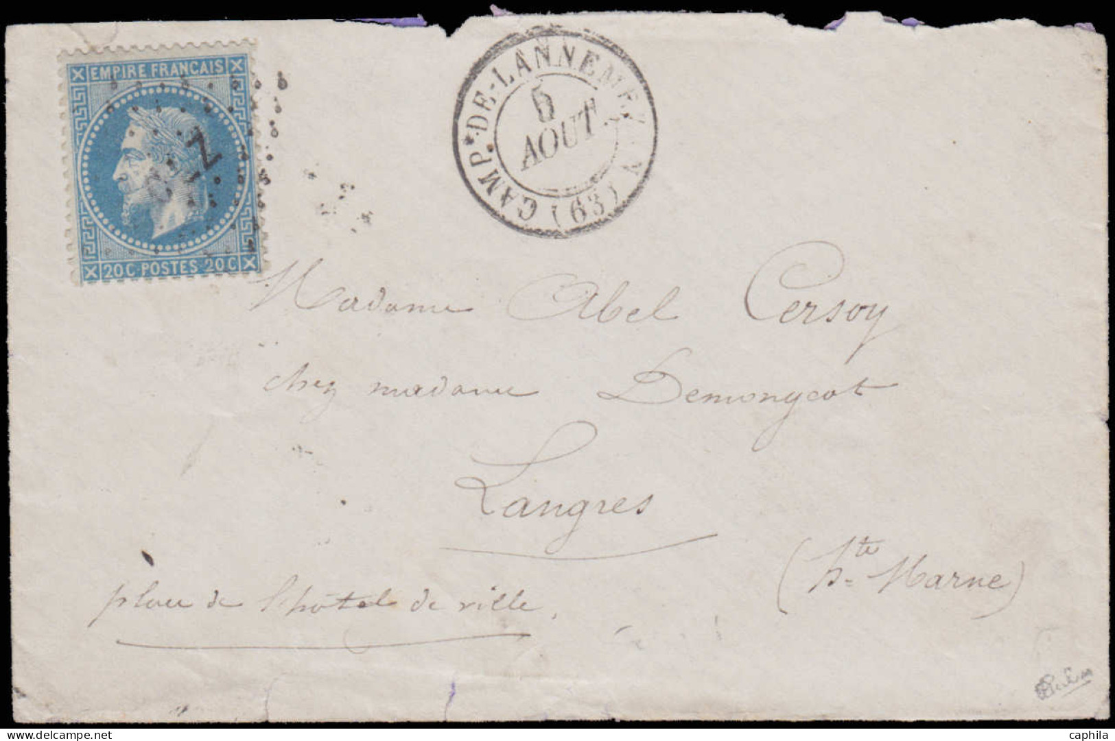 LET FRANCE - Poste - 29A, Sur Enveloppe, Cachet "CLZ" Sur Timbre + Cad "Camp De Lannemezan 5/8/68", Signé Calves - 1849-1876: Klassik