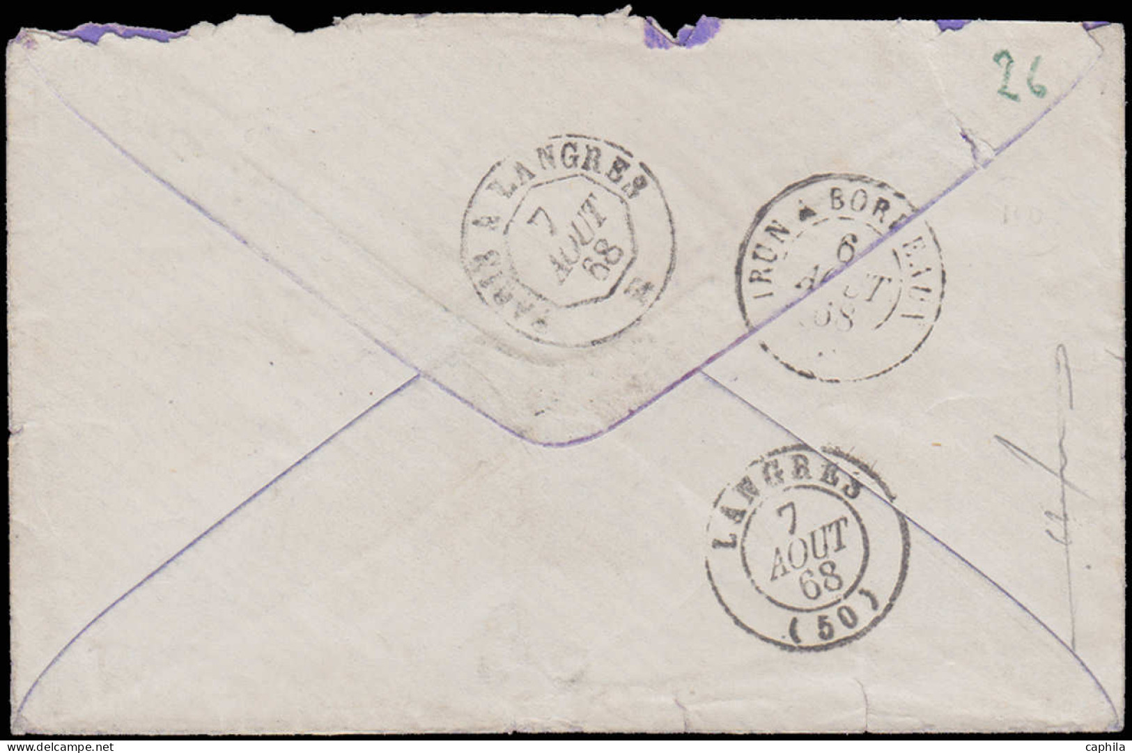 LET FRANCE - Poste - 29A, Sur Enveloppe, Cachet "CLZ" Sur Timbre + Cad "Camp De Lannemezan 5/8/68", Signé Calves - 1849-1876: Classic Period