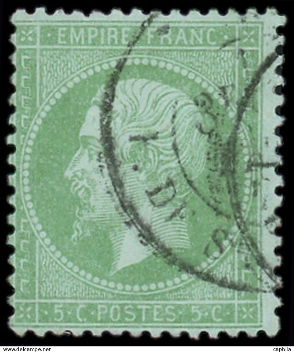 O FRANCE - Poste - 35, Oblitéré Cachet à Date, Signé Scheller: 5c. Vert Pâle Sur Bleu - 1863-1870 Napoleon III Gelauwerd