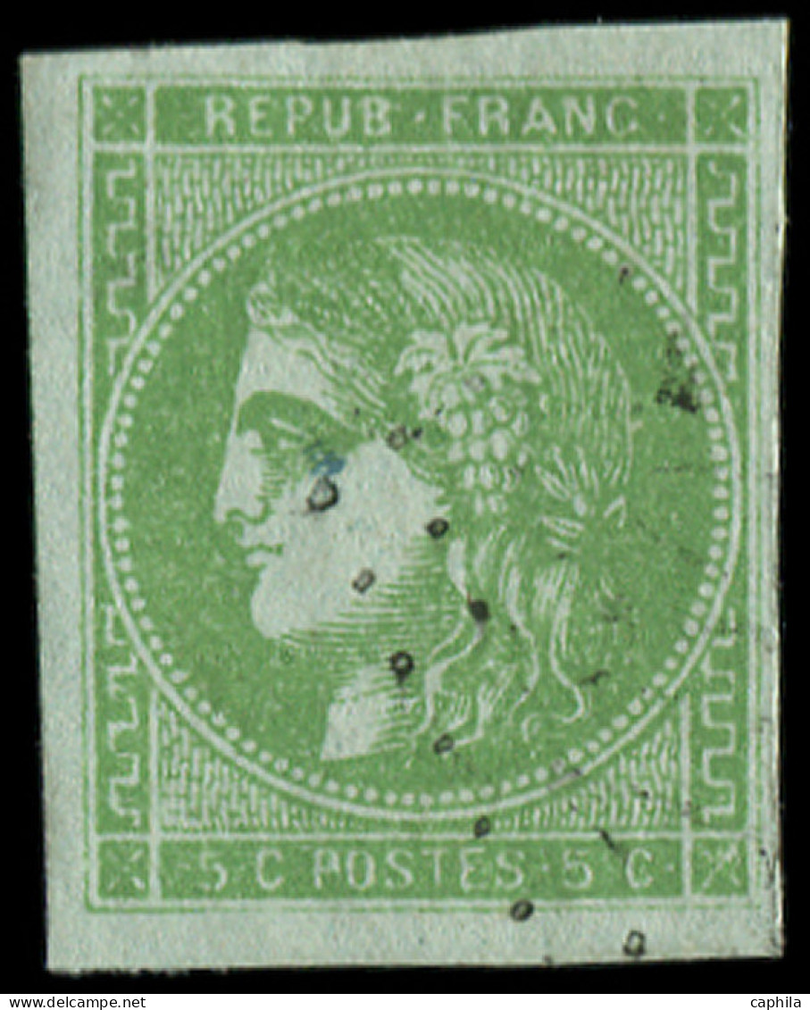 O FRANCE - Poste - 42B, Report 2, Signé Scheller: 5c. Vert-jaune - 1870 Emisión De Bordeaux