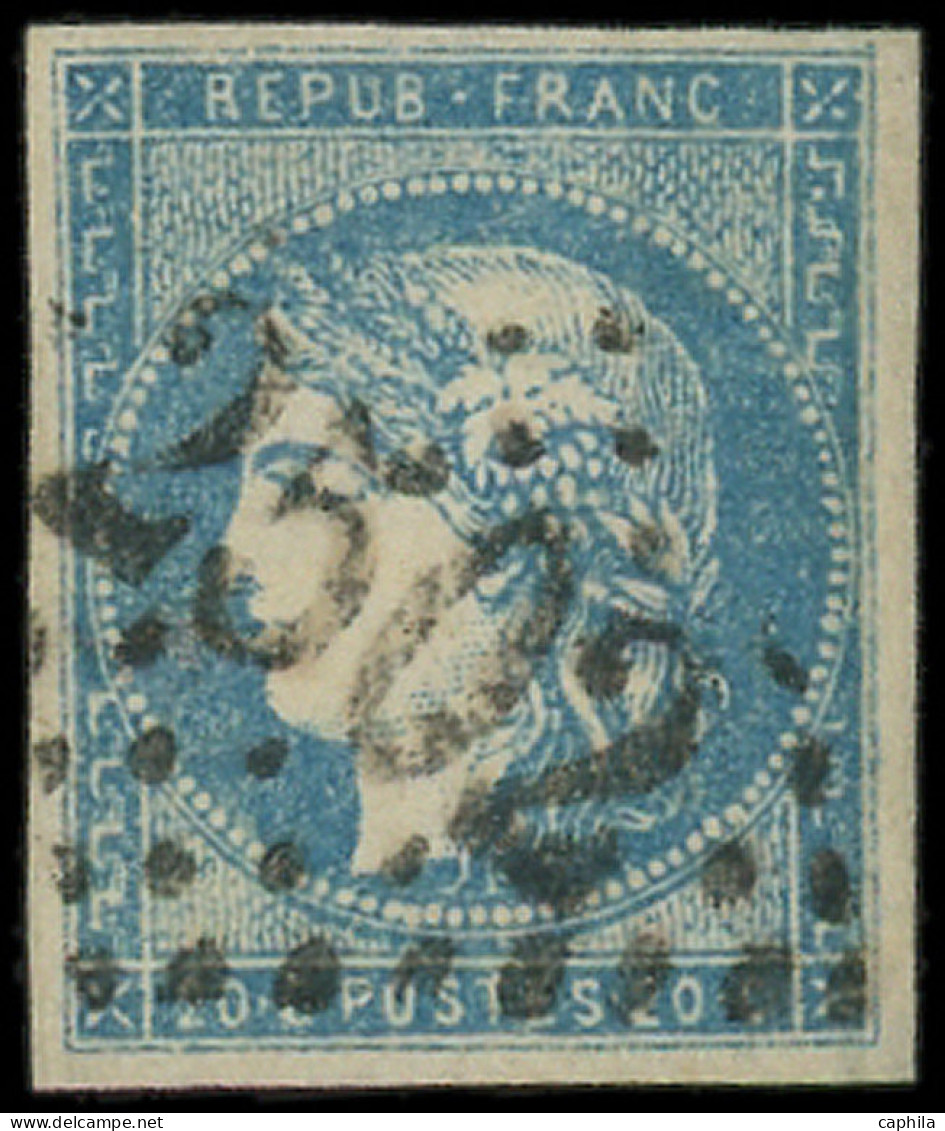 O FRANCE - Poste - 44B, Type I Report 2, Obl GC 2502, Signé Brun Et Scheller, Tb: 20c. Bleu - 1870 Bordeaux Printing