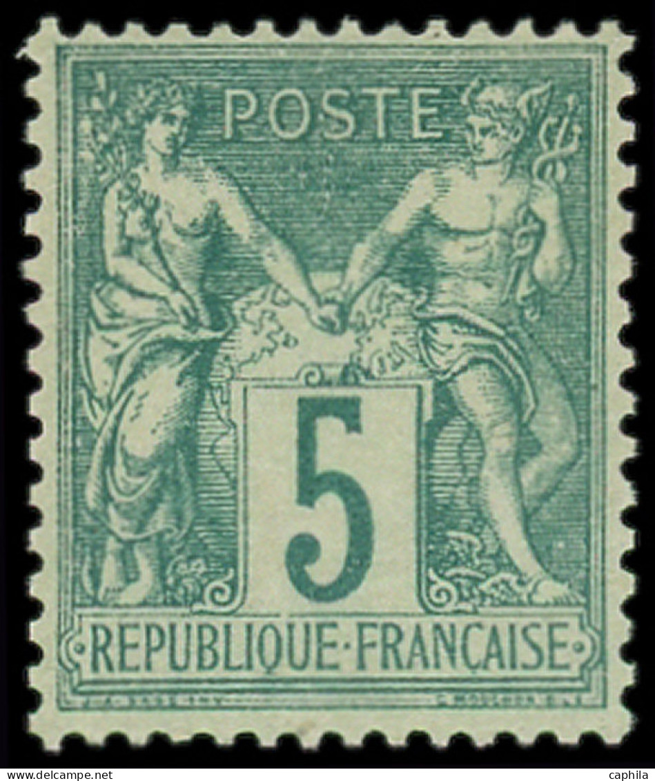 * FRANCE - Poste - 64, Type I, Signé Calves (pli Vertical): 5c. Vert - 1876-1878 Sage (Typ I)