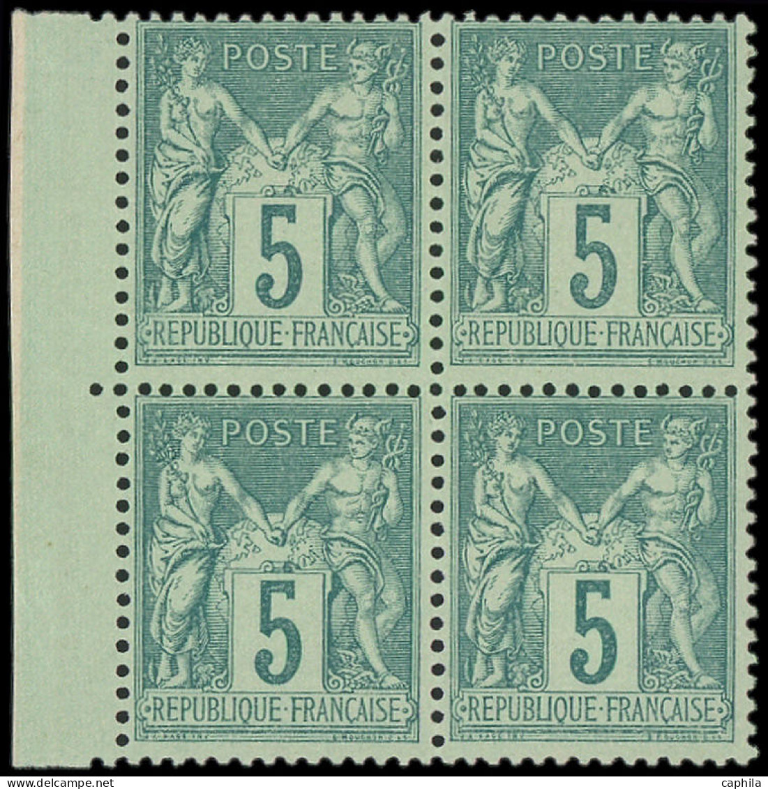 ** FRANCE - Poste - 75, Bloc De 4, Bdf: 5c. Vert - 1876-1898 Sage (Tipo II)