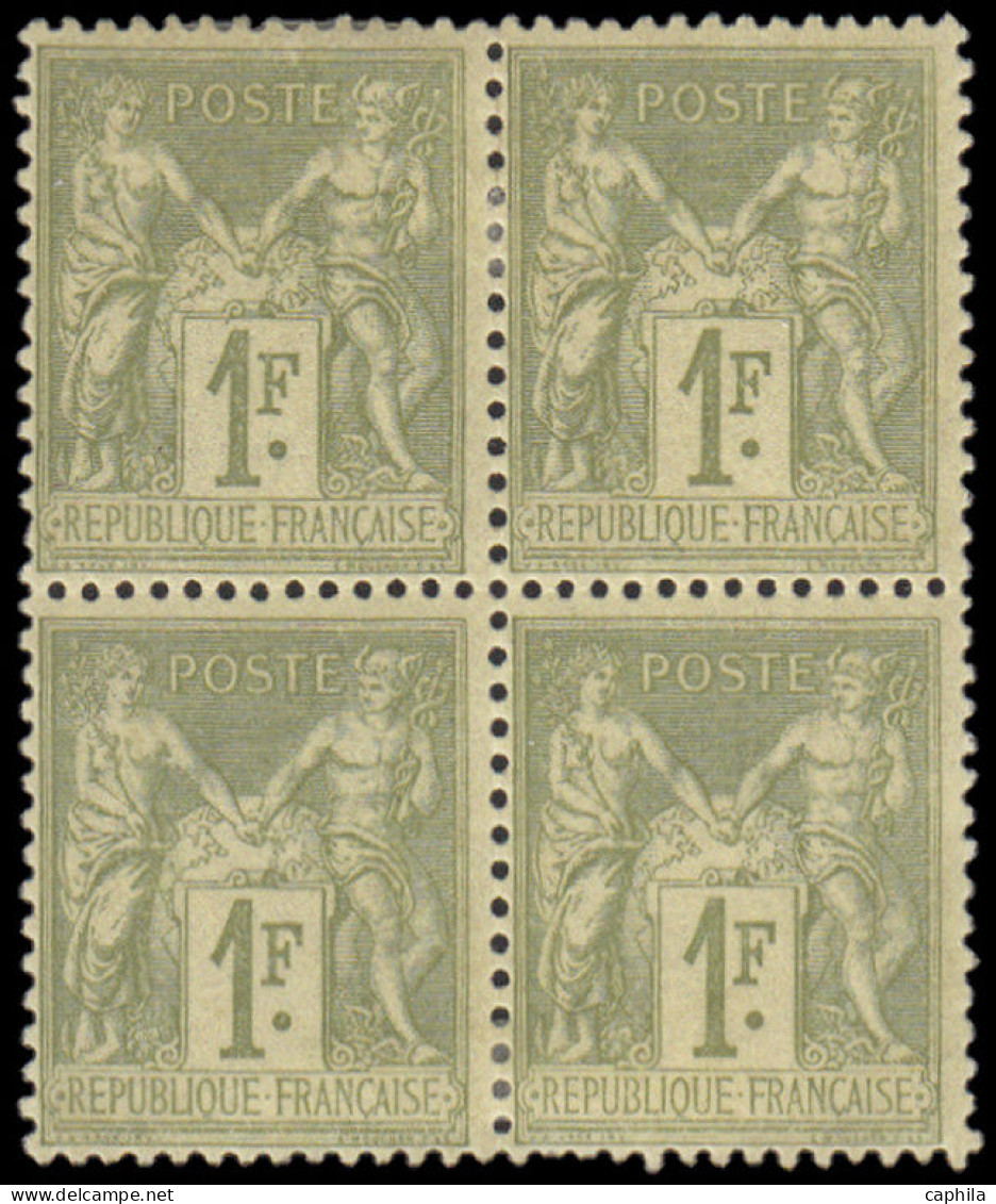 * FRANCE - Poste - 82, Bloc De 4: 1f. Olive-clair - 1876-1898 Sage (Tipo II)