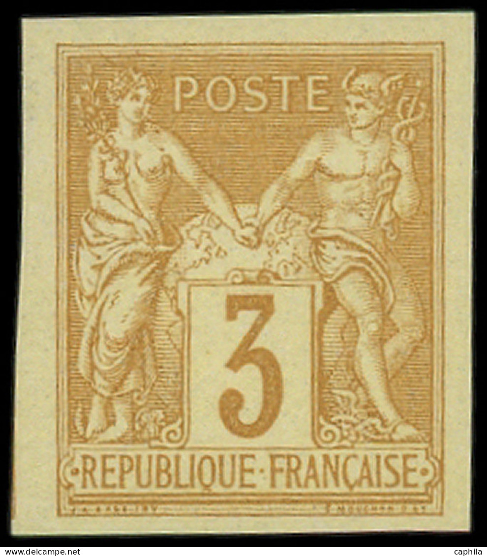 ** FRANCE - Poste - 86a, Non Dentelé, TB: 3c. Bistre-jaune - 1876-1898 Sage (Tipo II)