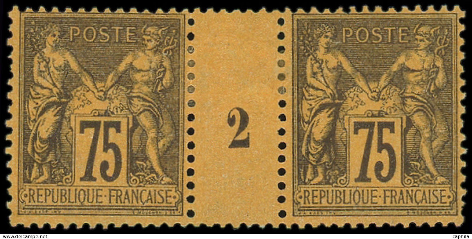 * FRANCE - Poste - 99, Paire Millésime "2", Signée Calves (* Forte): 75c. Violet Sur Orange - 1876-1898 Sage (Type II)