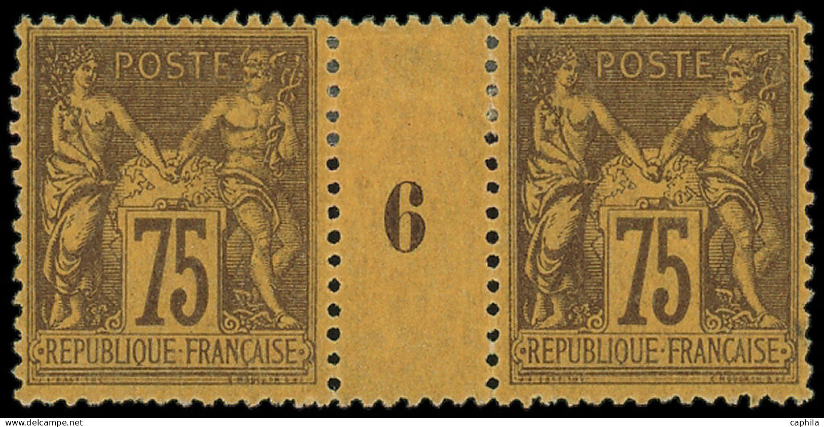 * FRANCE - Poste - 99, Paire Millésime "6", Signée Calves: 75c. Violet Sur Orange - 1876-1898 Sage (Tipo II)