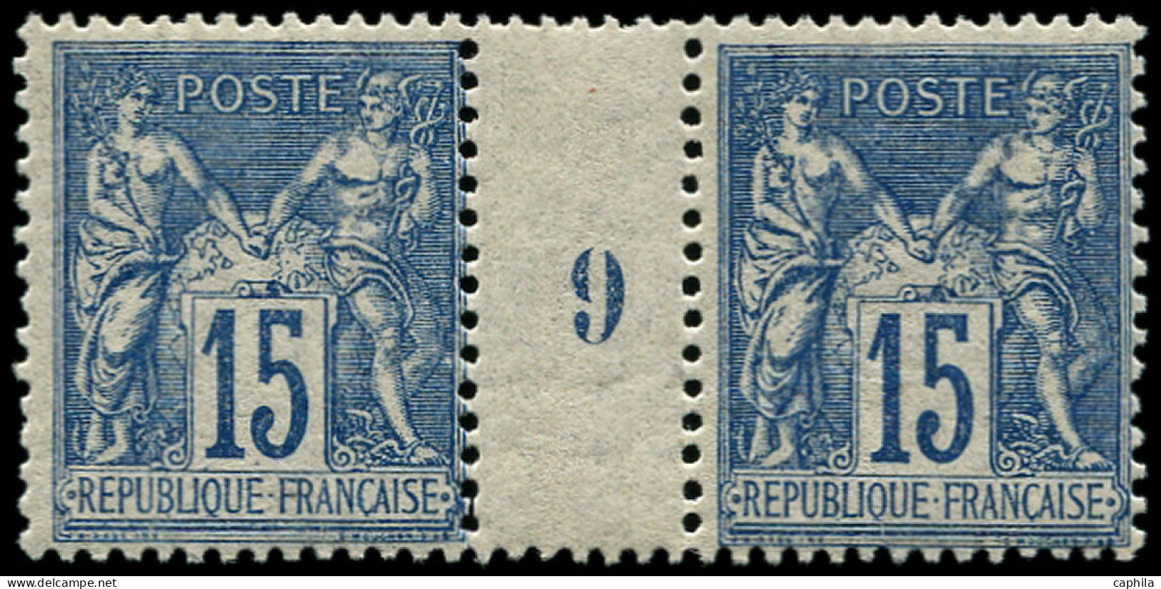 ** FRANCE - Poste - 101, Paire Millésime "9": 15c. Bleu. - 1876-1898 Sage (Type II)