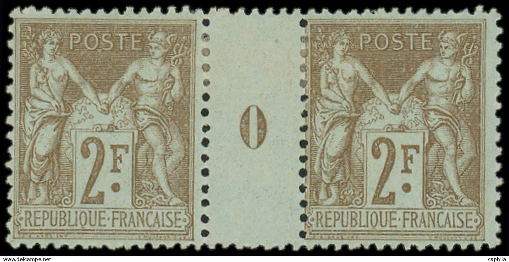 * FRANCE - Poste - 105, Paire Millésime "0": 2f. Bistre S. Azuré - 1898-1900 Sage (Type III)