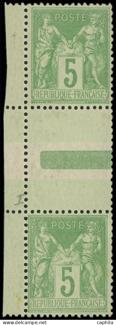 ** FRANCE - Poste - 106a, Paire Interpanneau, Type I Et II Se Tenant: 5c Vert-jaune - 1898-1900 Sage (Type III)