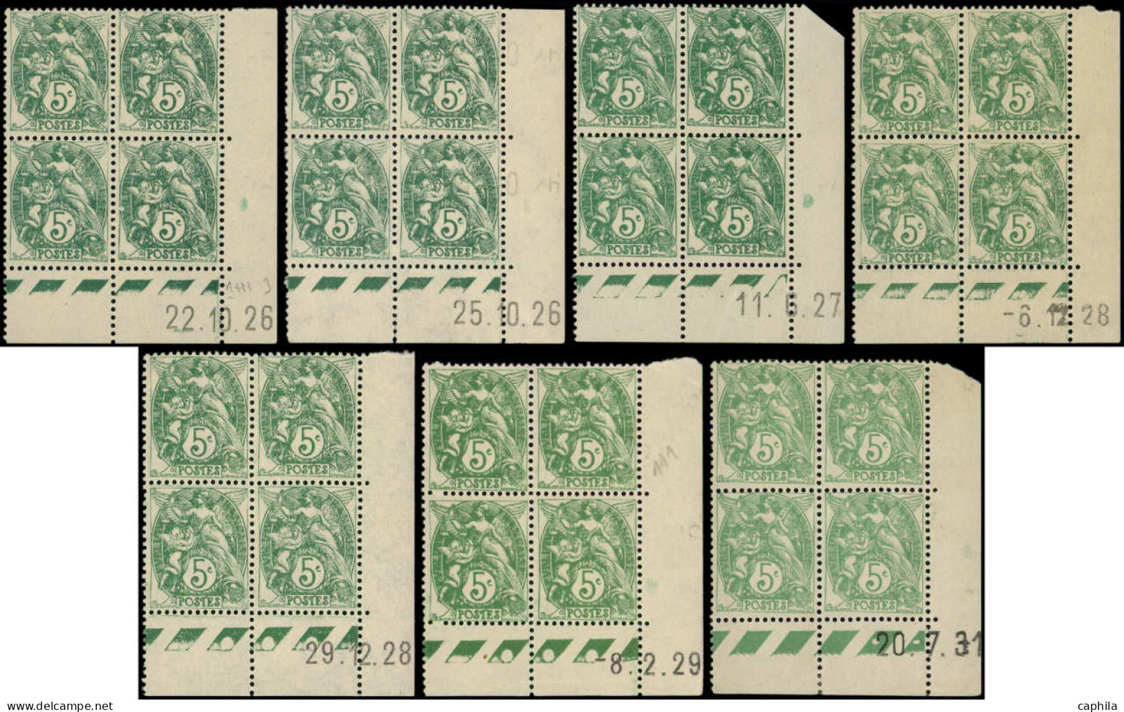 ** FRANCE - Poste - 111, 7 Blocs De 4 Cd Différents Entre 1926 Et 1931: 5c. Blanc - Neufs