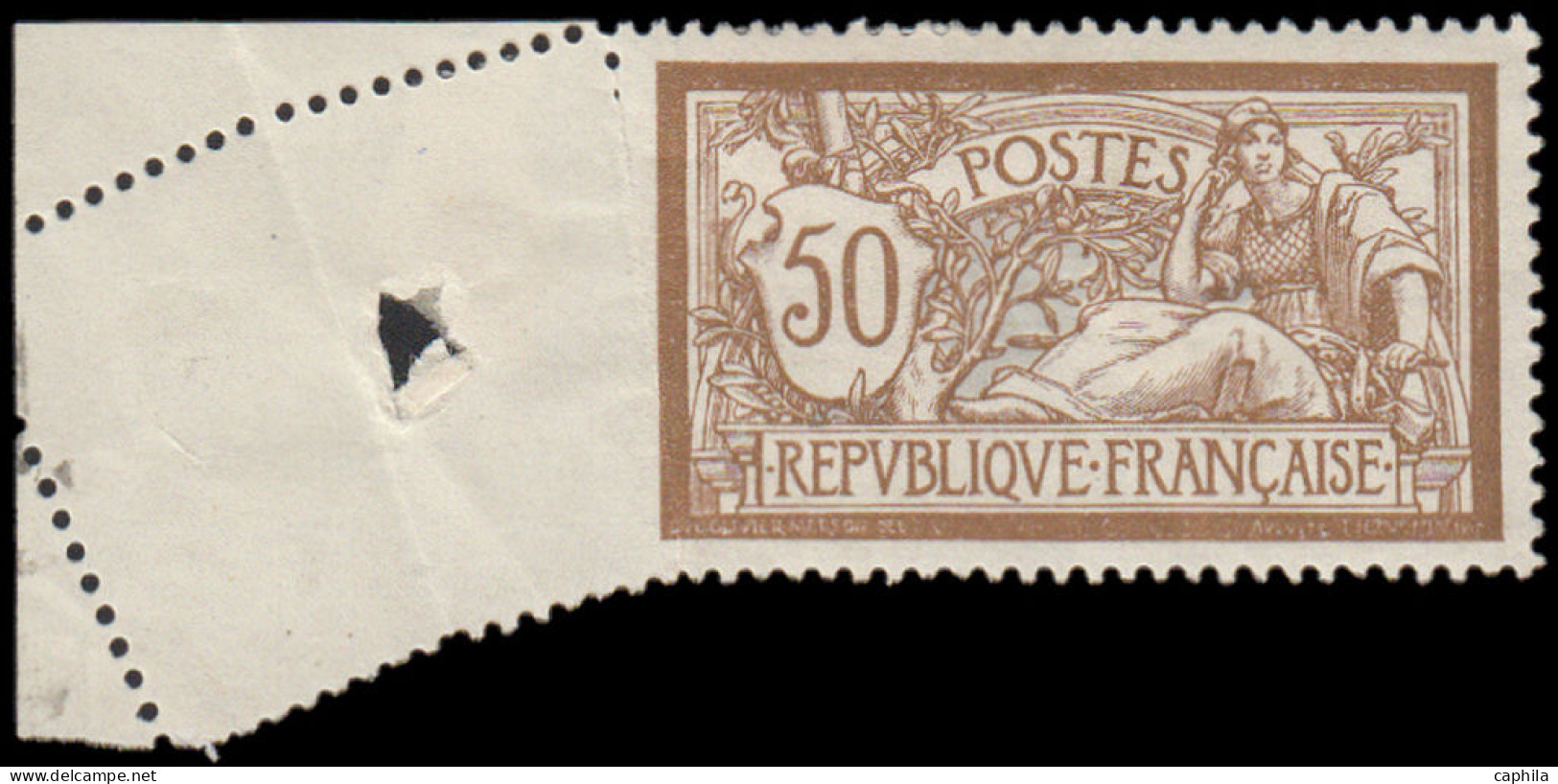 * FRANCE - Poste - 120d, Non Dentelé Sur Un Coté + Piquage Oblique, Bdf: 50c. Merson (Spink) - Unused Stamps