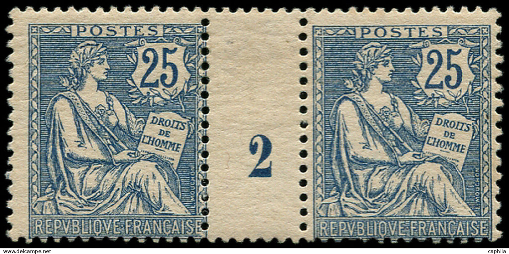 ** FRANCE - Poste - 127, Paire Millésime "2", Charnière Sur Le Millésime: 25c. Mouchon Retouché - Neufs