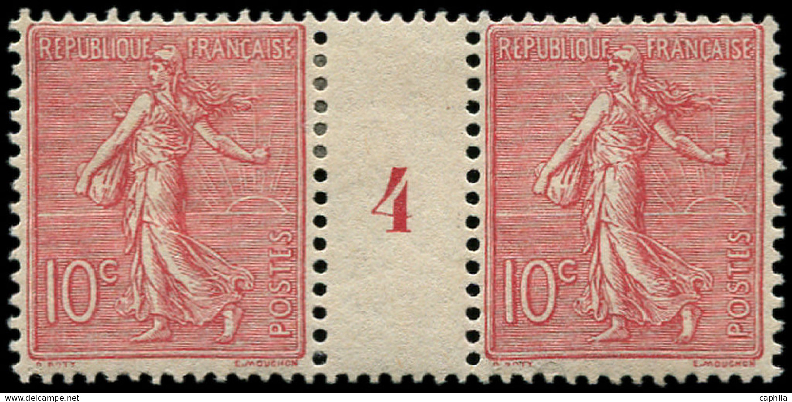 * FRANCE - Poste - 129a, Type II, Paire Millésime "4": 10c. Semeuse Lignée - Unused Stamps