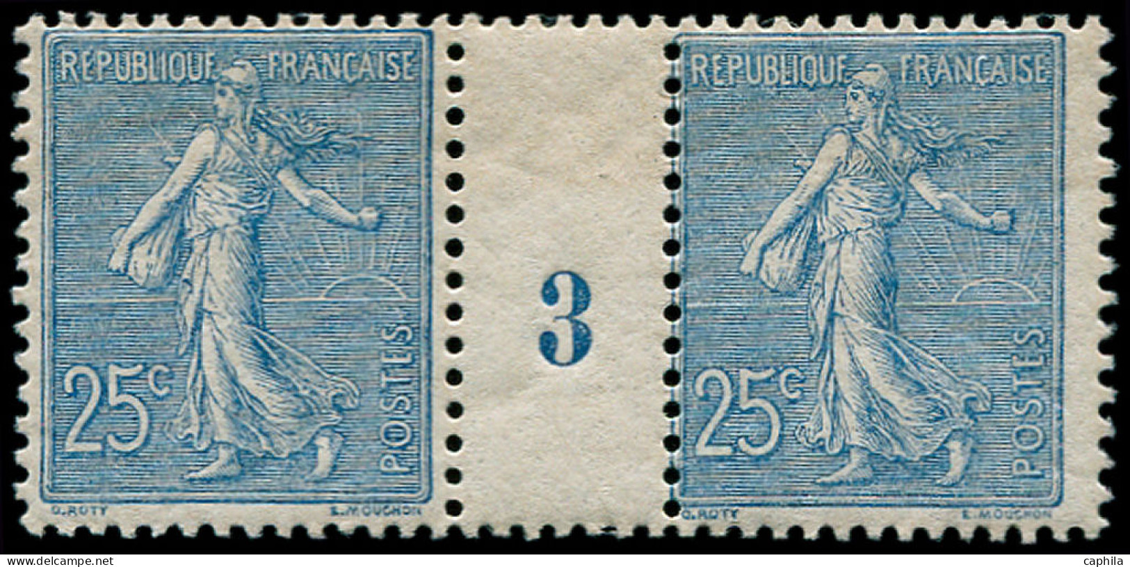 ** FRANCE - Poste - 132, Paire Millésime "3": 25c. Semeuse Lignée Bleu - Neufs