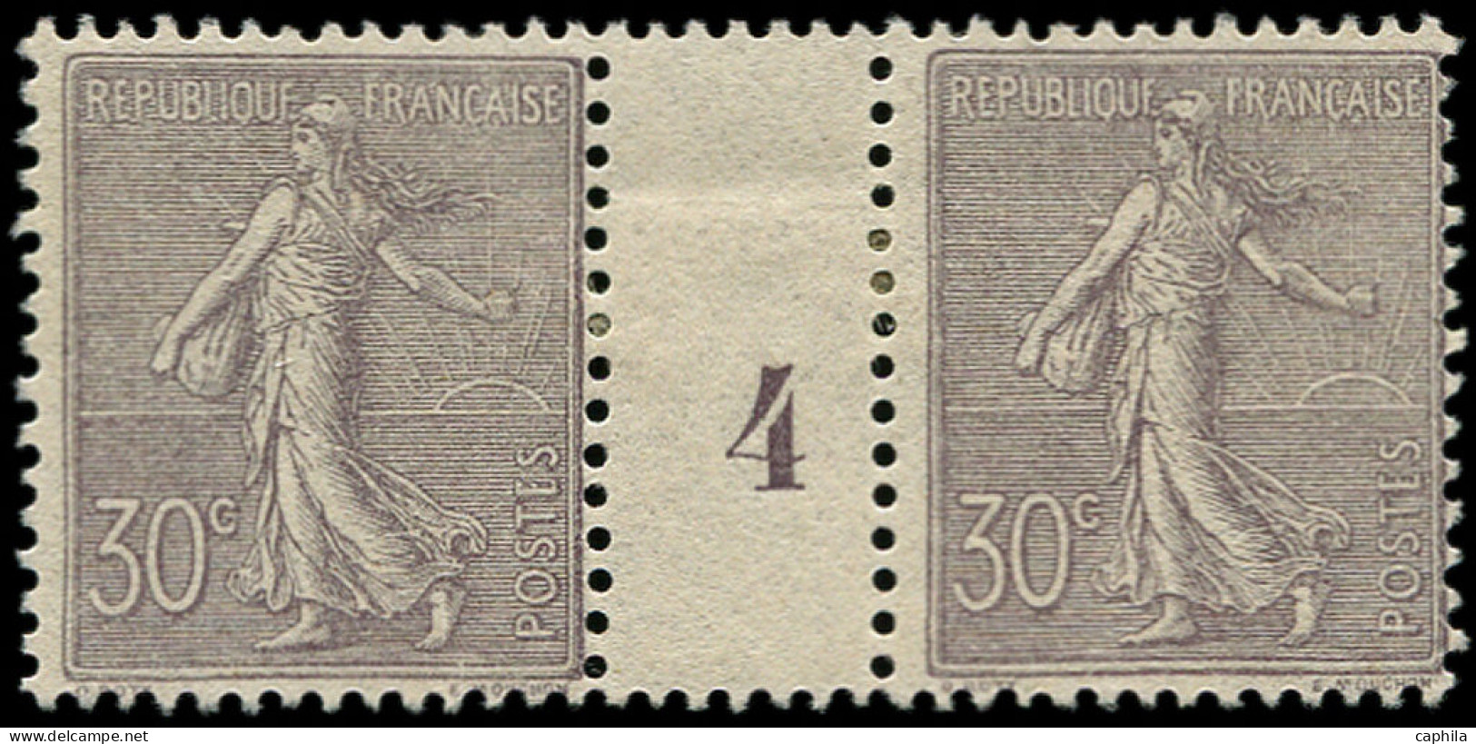 * FRANCE - Poste - 133, Paire Millésime "4": 30c. Semeuse Lignée - Unused Stamps