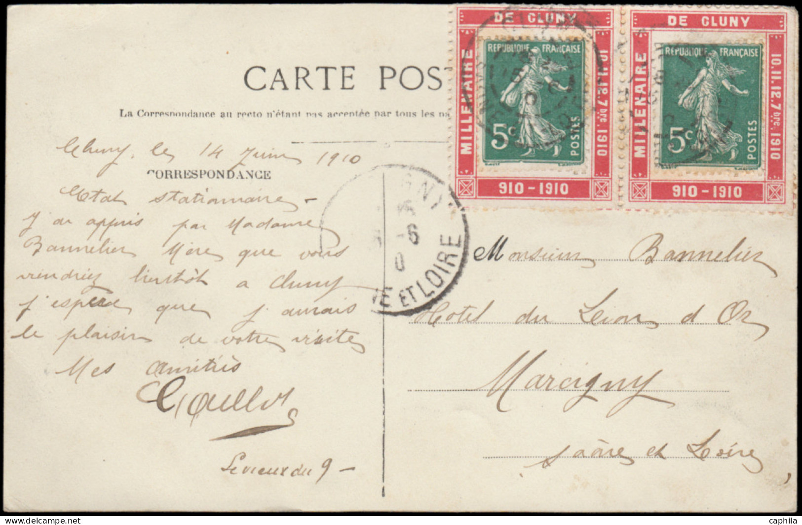 LET FRANCE - Poste - 137 (x2), Sur 2 Porte-timbres Rouge "Millénaire De Cluny", Cp 6/6/10 - 1877-1920: Période Semi Moderne