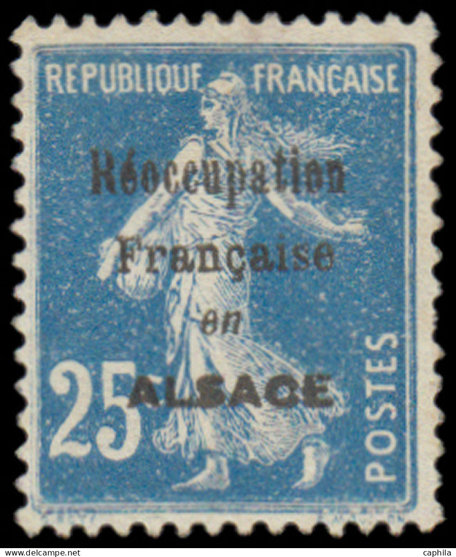 (*) FRANCE - Poste - 140, Surcharge Non Encadrée "Réoccupation Française Alsace": 25c. Semeuse Bleu (Spink 2H) - Ongebruikt