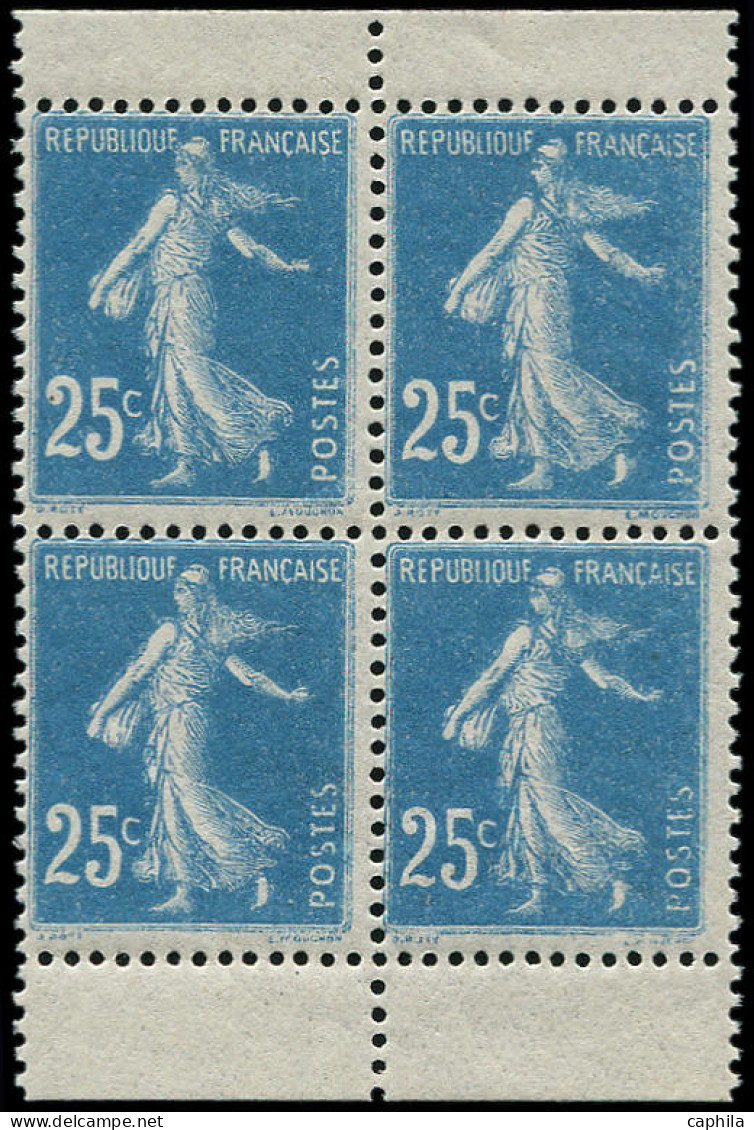 ** FRANCE - Poste - 140d, Type IB, Bloc De 4 Issu De Carnet, Bord Blanc: 25c. Semeuse Bleu - Unused Stamps