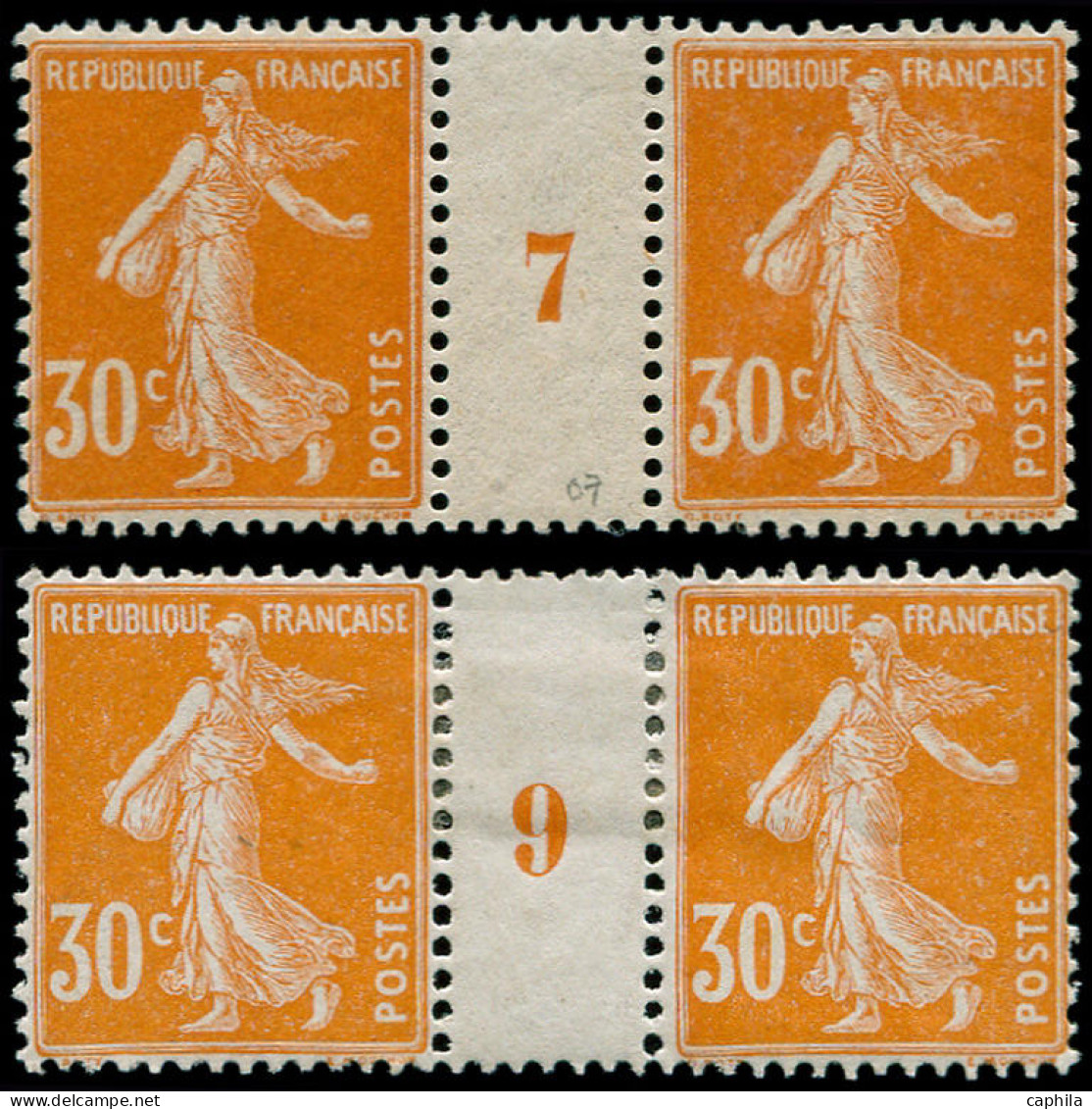 * FRANCE - Poste - 141, 2 Paires Avec Millésime "7" & "9": 30c. Semeuse Orange - Ungebraucht