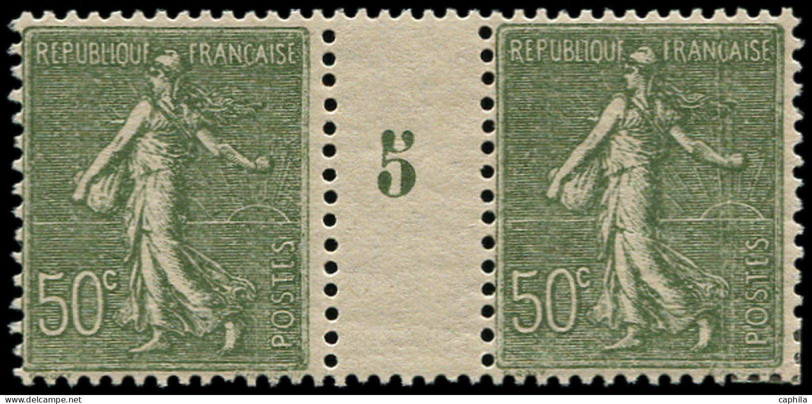 ** FRANCE - Poste - 198, Paire Millésime "5": 50c. Semeuse Lignée Olive - Unused Stamps