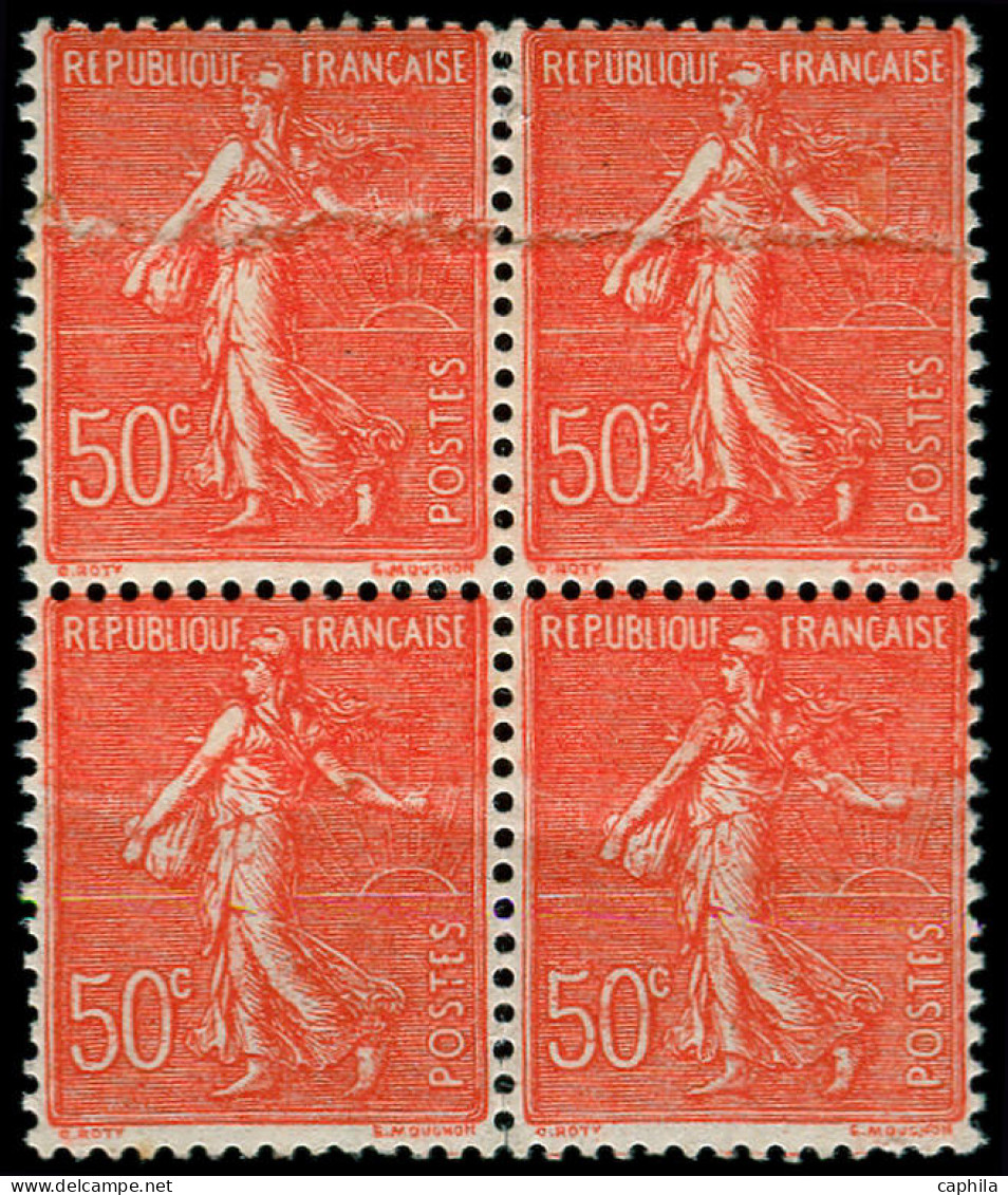 * FRANCE - Poste - 199o, Bloc De 4 Dont 2 Exemplaires Impression Sur Raccord: 50c. Semeuse Rouge - Unused Stamps