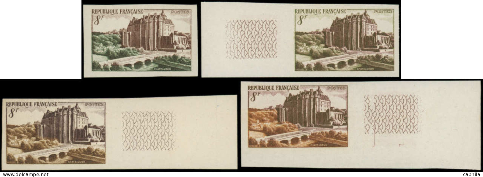 ** FRANCE - Essais De Couleurs - 873, Série De 4 Essais Polychromes: 8f. Châteaudun (Spink) - Altri & Non Classificati